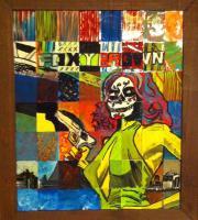 Foxy Brown Day Of The Dead - Acrylic Paintings - By Eric Rittenhouse, Baseball Card Upcycle Painting Artist