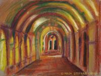 Arches - Oil Pastel On Paper Drawings - By Maia Oprea, Impressionist Drawing Artist