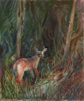 Deer - Oil On Canvas Paper Paintings - By Maia Oprea, Impressionist Painting Artist