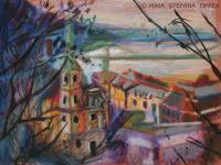 View Over Budapest - Pastel On Paper Drawings - By Maia Oprea, Expressionist Drawing Artist