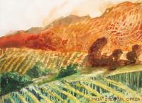 Vineyard II - Watercolor On Paper Paintings - By Maia Oprea, Impressionist Painting Artist