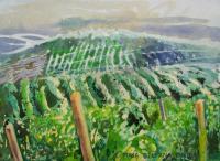 Vineyard I - Watercolor On Paper Paintings - By Maia Oprea, Impressionist Painting Artist