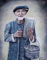 Old Man With His Stones - Acrylic On Canvas Paintings - By Judy Kirouac, Portrait Painting Artist