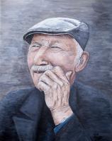 Laughing Old Man - Acrylic On Canvas Paintings - By Judy Kirouac, Portrait Painting Artist