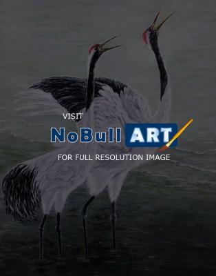 Wildlife - Singing Cranes - Acrylic On Canvas