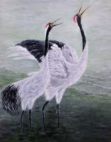 Wildlife - Singing Cranes - Acrylic On Canvas