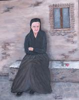 Old Woman Waiting - Acrylic On Canvas Paintings - By Judy Kirouac, Portrait Painting Artist