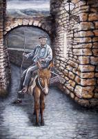 People - Old Man On A Donkey - Acrylic On Canvas