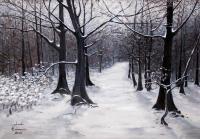 Forest Path In Winter - Acrylic On Canvas Paintings - By Judy Kirouac, Realism Painting Artist