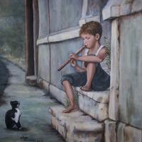 The Piper - Acrylic On Canvas Paintings - By Judy Kirouac, Portrait Painting Artist
