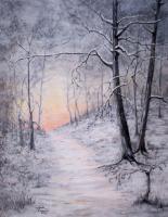 Nature - Winter Path At Sunset - Acrylic On Canvas