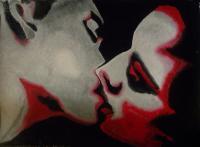 The Kissing Couple - Oil Paintings - By Damanpreet Kaur, Abstract Painting Artist