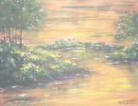 River Sundown 2 - Acrylics Paintings - By Bob Arnold, River Landscape Painting Artist
