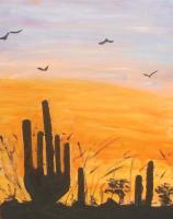 Desert Sunset - Acrylic On Canvas Paintings - By Bob Arnold, Landscape Country Painting Artist