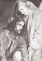 Christ Comforted By The Angel - Pencil Drawings - By Linda Mason, Classic Black And White Drawing Artist