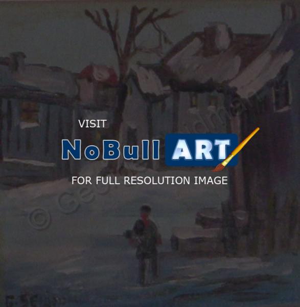 City And Town - Village In Winter - Oil