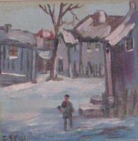 City And Town - Village In Winter - Oil