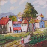 City And Town - Village Path - Oil
