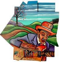John Lee Hooker In The Garden - Acrylic On Wood Cutout Paintings - By Gray Gallery, Folk Art 3-D Layers Painting Artist