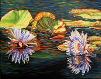 Mirrored Lilies - Acrylic On Canvas Paintings - By Jane Girardot, Realism Painting Artist