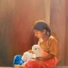 Girl With Goat - Oil On Canvas Paintings - By Chirag Chauhan, Reyalistik Painting Artist