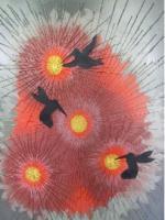 Humming Birds - Spray Paint Mixed Media - By David Hover, Contemporary Mixed Media Artist