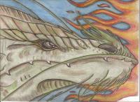 Dragon Head - Pencil Paper  Color Pencils Drawings - By Michele Lovaglio-Watson, Freehand Drawing Artist