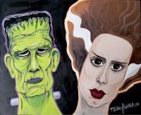 Frankenstein  His Bride - Acrylics Paintings - By Michele Lovaglio-Watson, Painting Painting Artist