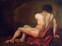 Male Nude Known As Patroclus - Oil On Canvas Paintings - By Mihaela Mihailovici, Realist Painting Artist