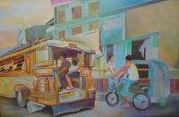 Paintings - Philippine Scene Jeepney - Oil Paint