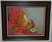 Still Life Apples And Peaches - Oil Paint Paintings - By Efcruz Arts, Modern Classical Painting Artist