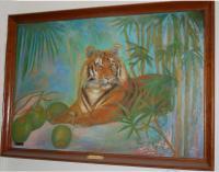 Tiger With Coconuts - Oil Paint Paintings - By Efcruz Arts, Modern Painting Artist