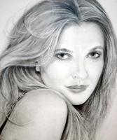 Drew Barrymore - Charcoal Pencil Drawings - By Efcruz Arts, Modern Classical Drawing Artist