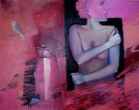 Nude With Birds 2012 - Oil On Canvas Paintings - By Anna Zigmunt, Abstract Painting Artist
