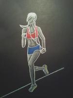 Running Girl - Charcoal Colored Pencil Drawings - By Andrea Miller, Impressionism Drawing Artist