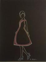 Lady In Pink - Charcoal Colored Pencil Drawings - By Andrea Miller, Abstract Drawing Artist