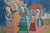 Returning  From The Market - Mixed Paintings - By Sujit Kumar Mishra, Folk Painting Artist