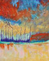 Trees By Streams Of Water - Acrylic On Canvas Paintings - By Karen Williams, Abstract Painting Artist