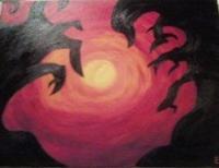 Trees In A Flaming Sky - Acrylics Paintings - By Elizabeth Fisbhack, Surrealism Painting Artist