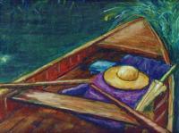 The Solitude Boat - Oil Pastels Paintings - By Homer Fernandez, Impressionism Painting Artist