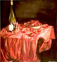 Strawberries And Wine - Oil Paintings - By Billy Jackson, Classical Painting Artist