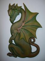 Green Dragon Plaque - Western Red Cedar Woodwork - By Shane Tweten, Mythological Woodwork Artist