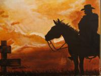 Cowboy Silouet - Acrylic  Canvas Paintings - By Celena Walker, Portrait Painting Artist