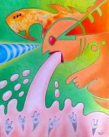 Gestating Opinion Fountain - Prismacolor Pencils On Bristol Drawings - By Jay Thomas II, Outsider Art Drawing Artist