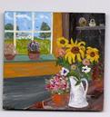 Sunflowers By  A Window - Arcylic Paintings - By John T Youlio, Miniature Painting Artist
