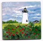 Lighthouse And Poppies - Arcylic Paintings - By John T Youlio, Miniature Painting Artist