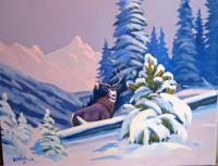 Winter Muley - Acrylic On Canvas Paintings - By Bob Bittinger, Wildlife Painting Artist