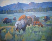 Herd Bull - Acrylic On Masonite Paintings - By Bob Bittinger, Wildlife Painting Artist