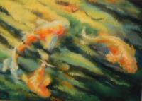 3 Koi - Pastel Paintings - By Pat Graham, Impressionistic Painting Artist