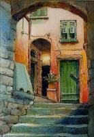 Cinque Terre Italy - Watercolor And Ink Paintings - By Pat Graham, Line Drawing Painting Artist